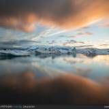 Tramonto alla laguna glaciale di Jokulsarlon.