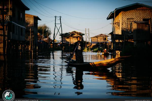 Donna nella "Venezia" Birmana, lago Inle.