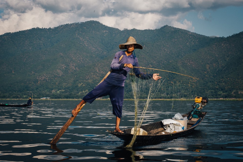 Pescatore nel lago Inle.