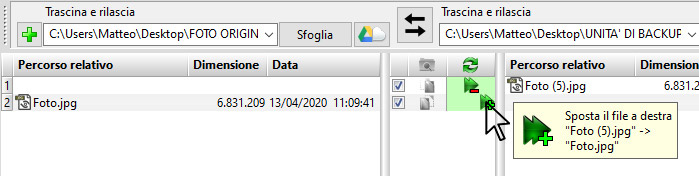 controllo dei file rinominati con free file sync 