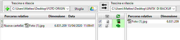 risultato verifica dei file spostati con free file sync